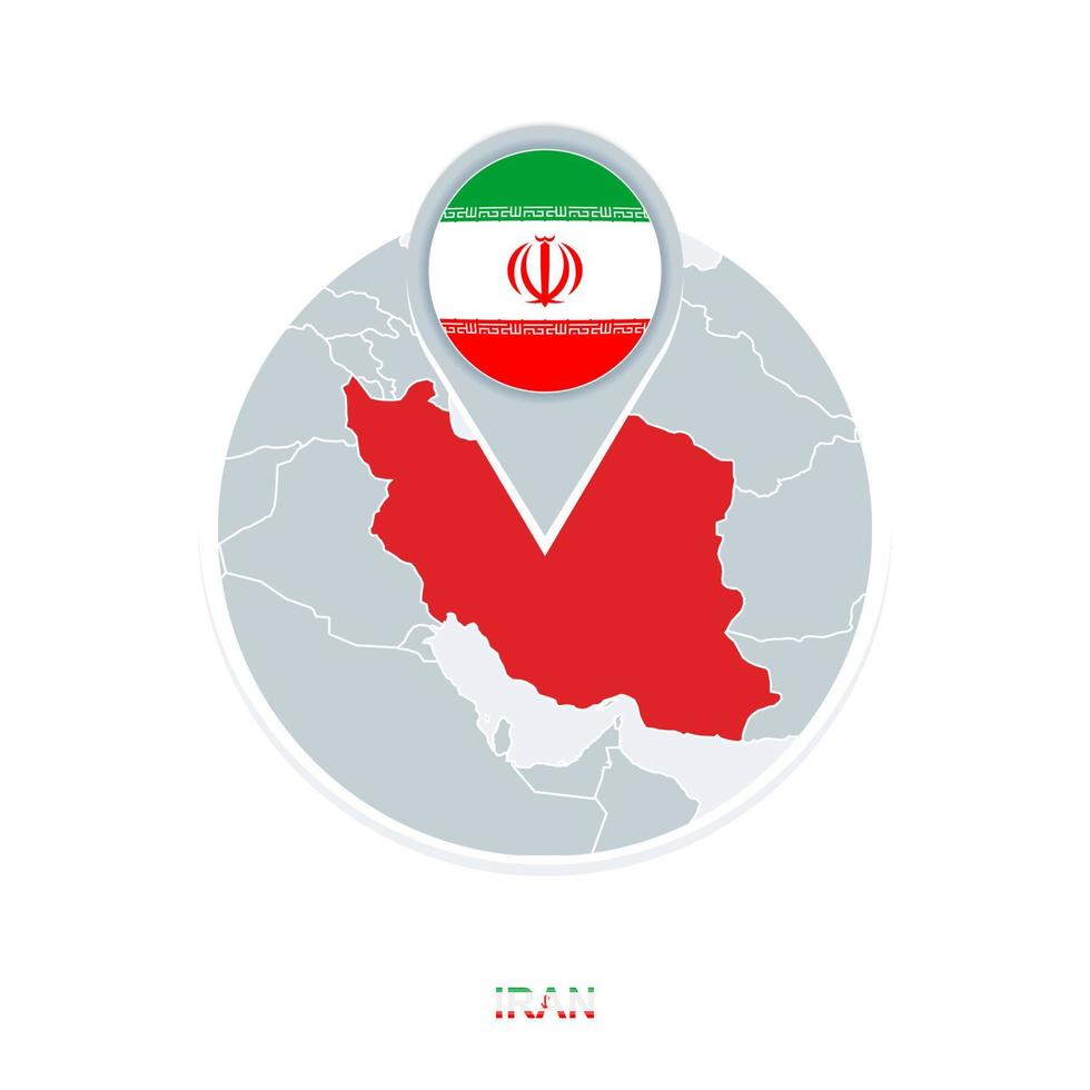Iran map and flag, vector map icon with highlighted Iran