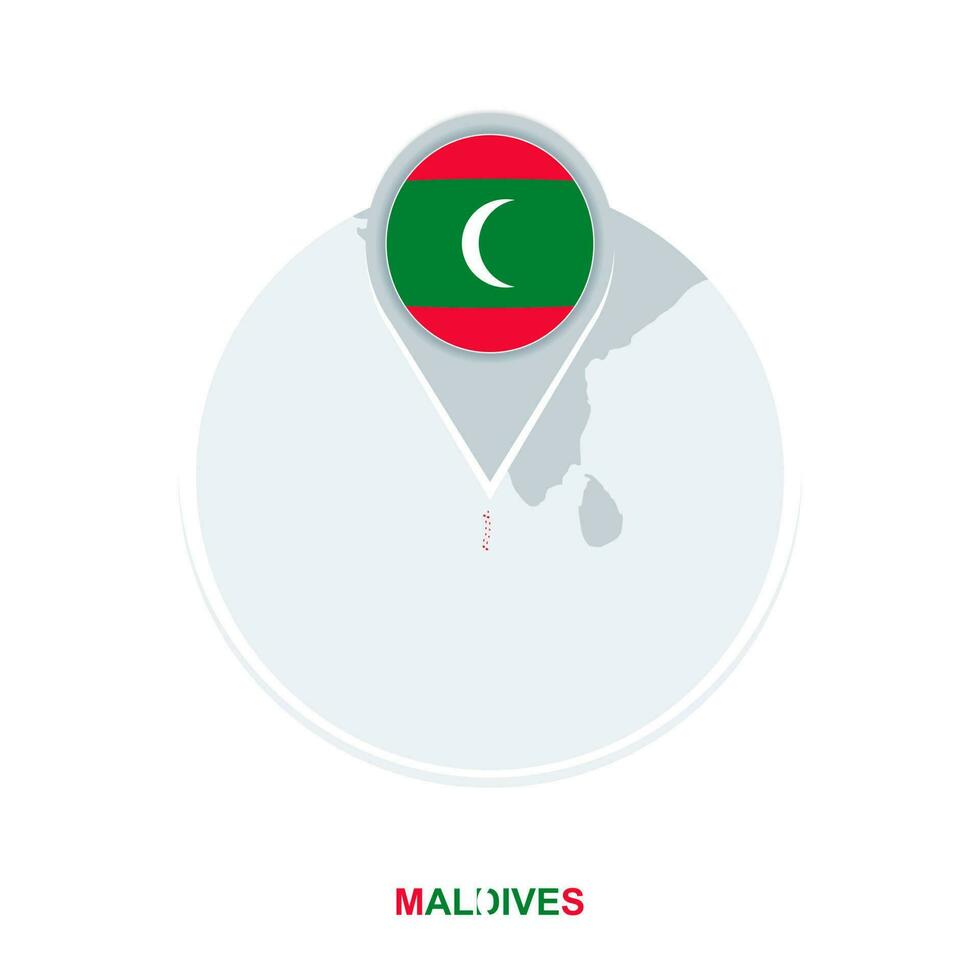 Maldives map and flag, vector map icon with highlighted Maldives