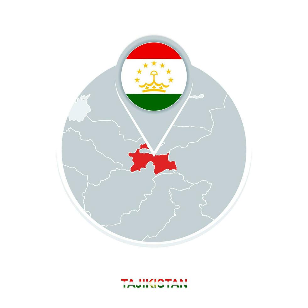 Tajikistan map and flag, vector map icon with highlighted Tajikistan
