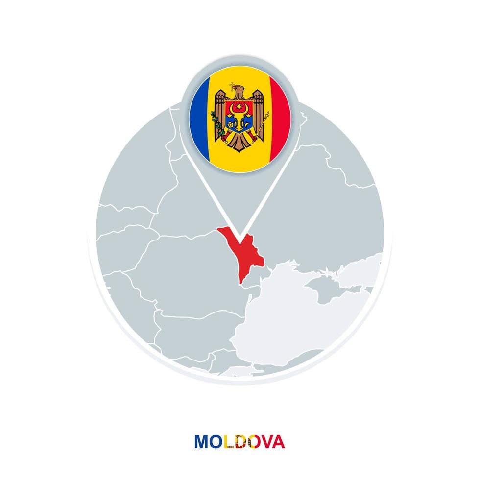 Moldova map and flag, vector map icon with highlighted Moldova