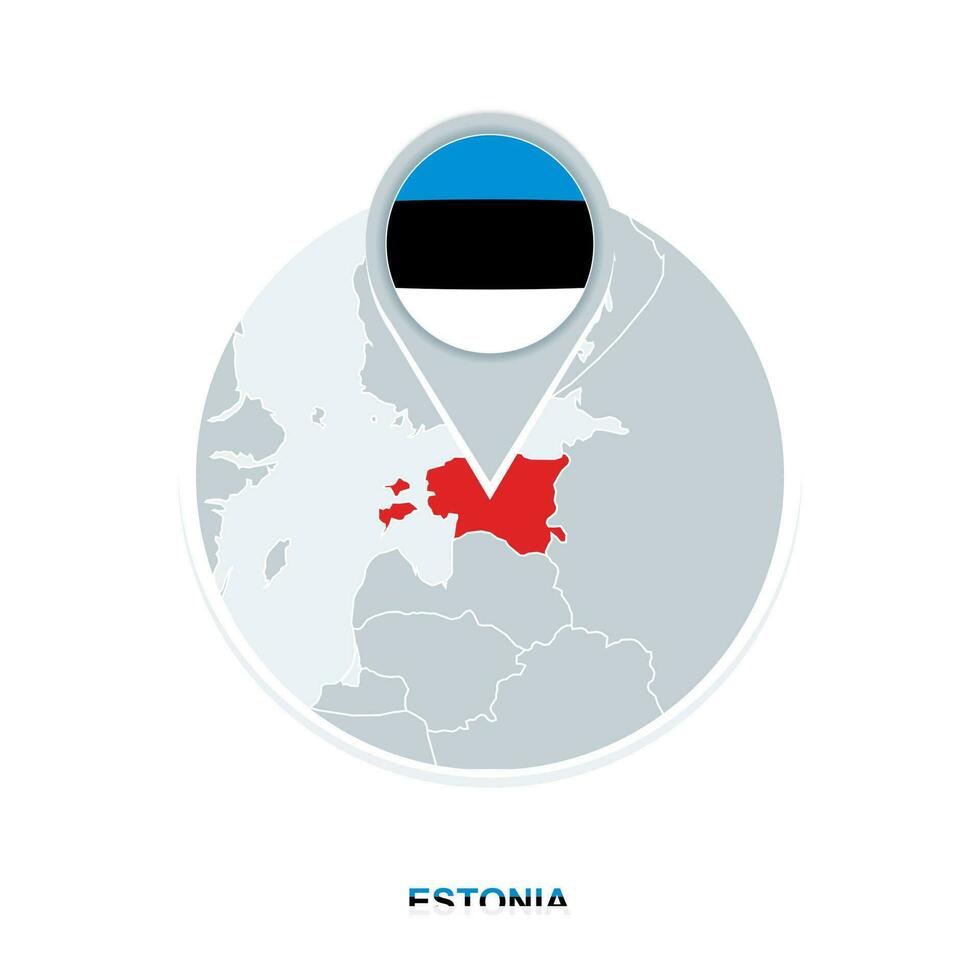 Estonia map and flag, vector map icon with highlighted Estonia