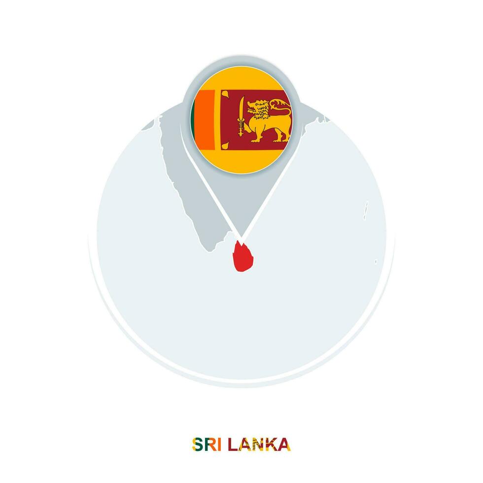 Sri Lanka map and flag, vector map icon with highlighted Sri Lanka