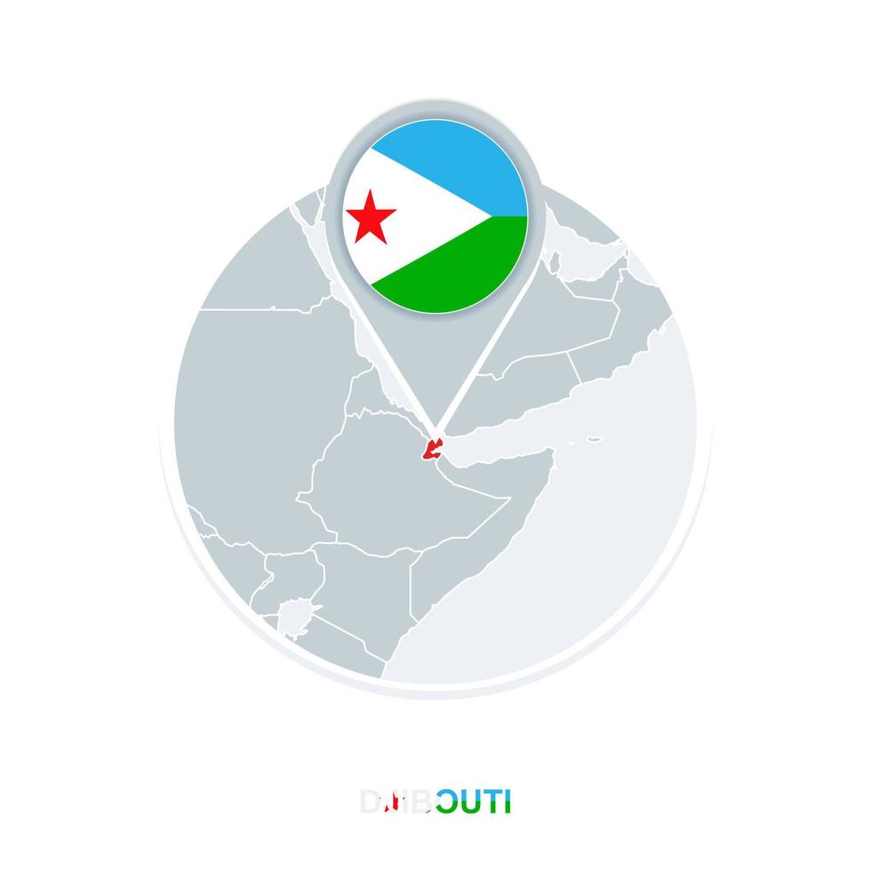Djibouti map and flag, vector map icon with highlighted Djibouti