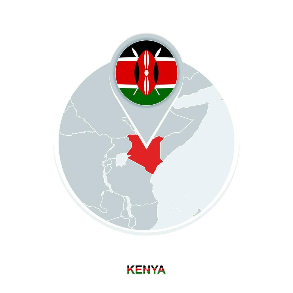 Kenya map and flag, vector map icon with highlighted Kenya