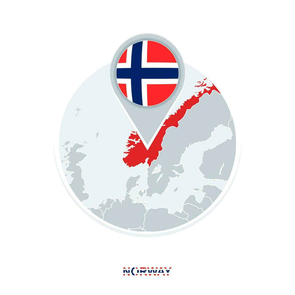 Norway map and flag, vector map icon with highlighted Norway