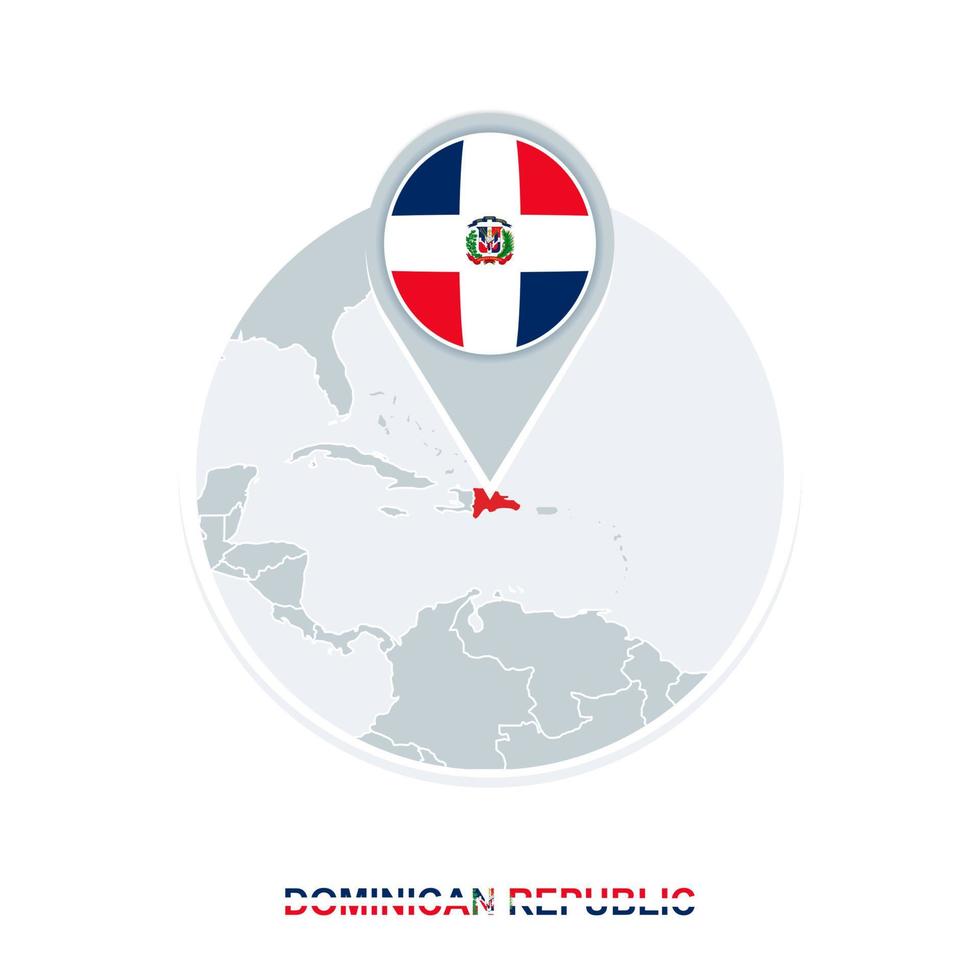 Dominican Republic map and flag, vector map icon with highlighted Dominican Republic