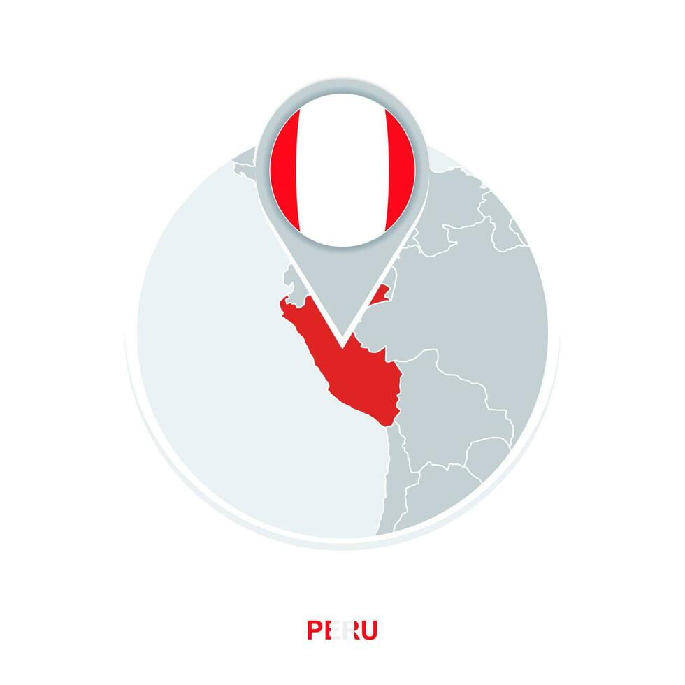 Perú mapa y bandera, vector mapa icono con destacado Perú