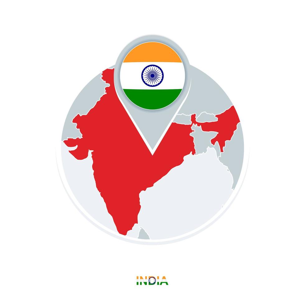 India map and flag, vector map icon with highlighted India