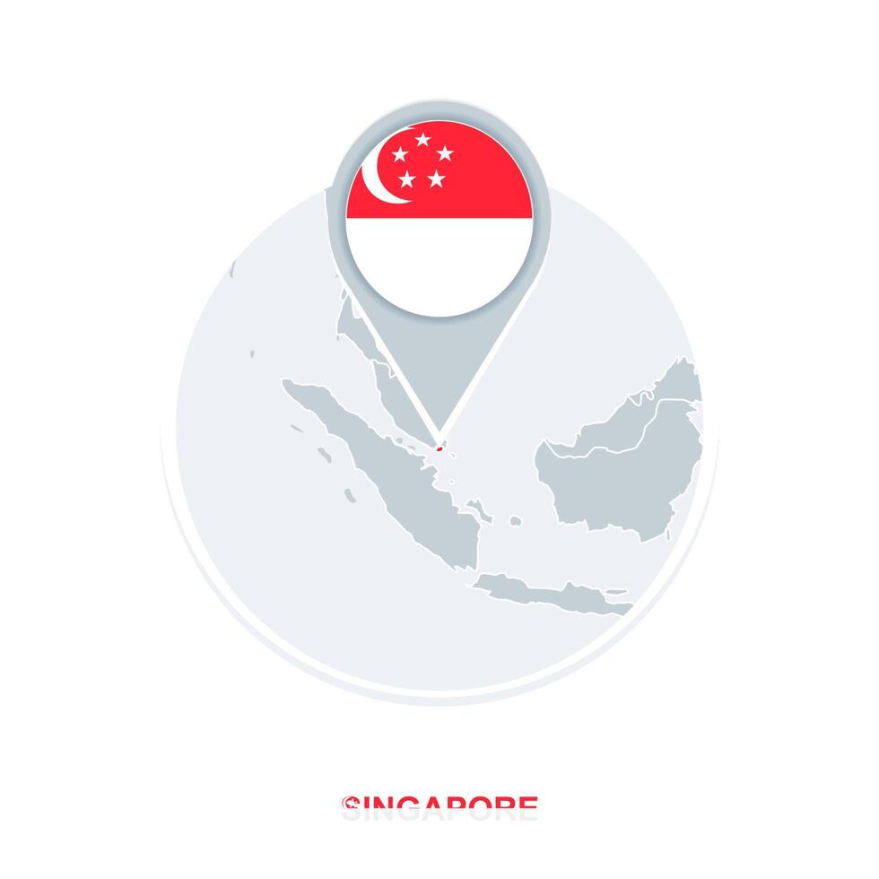 Singapur mapa y bandera, vector mapa icono con destacado Singapur