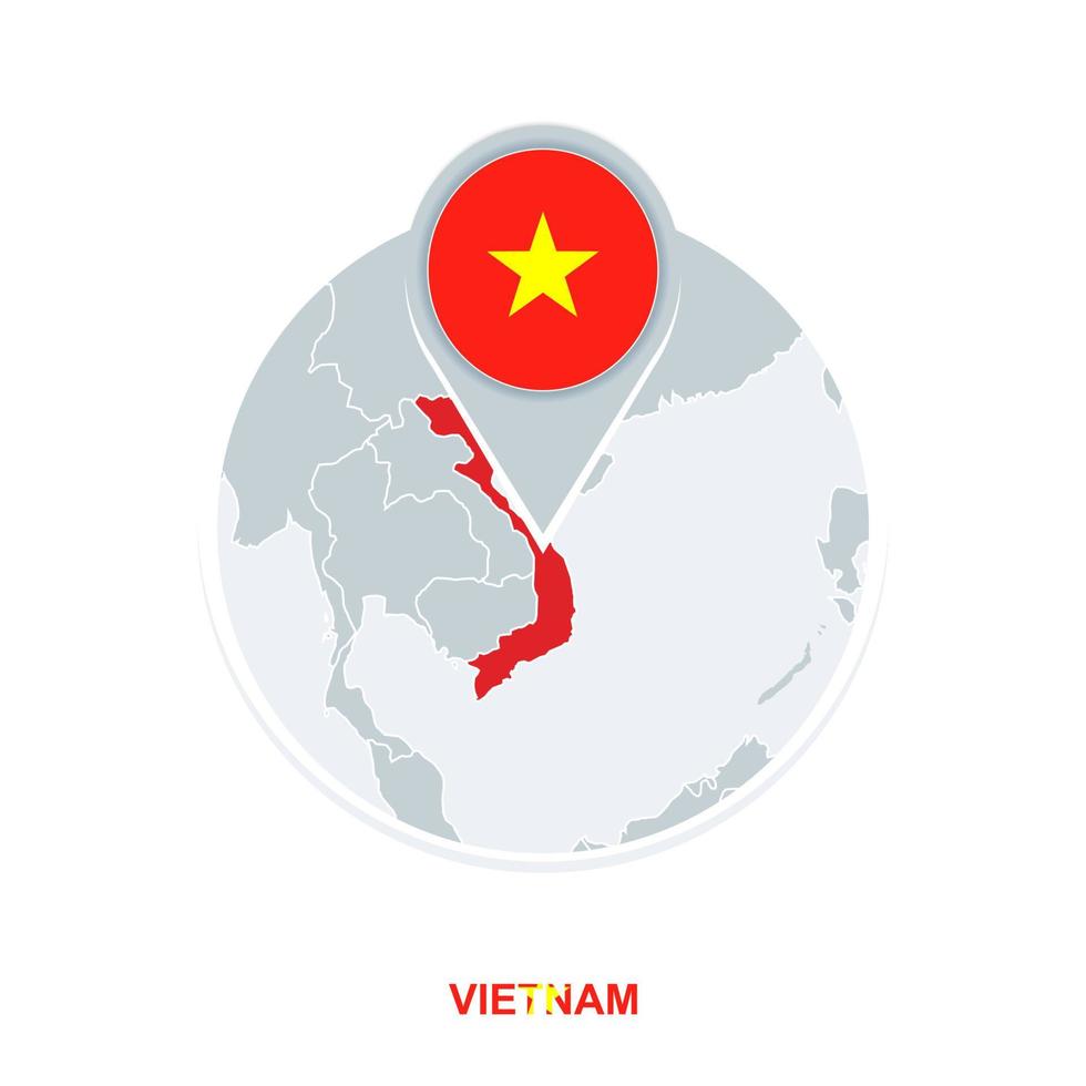Vietnam map and flag, vector map icon with highlighted Vietnam