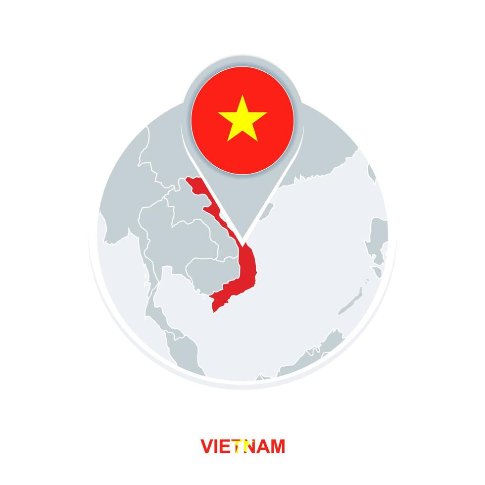 Vietnam mapa y bandera, vector mapa icono con destacado Vietnam