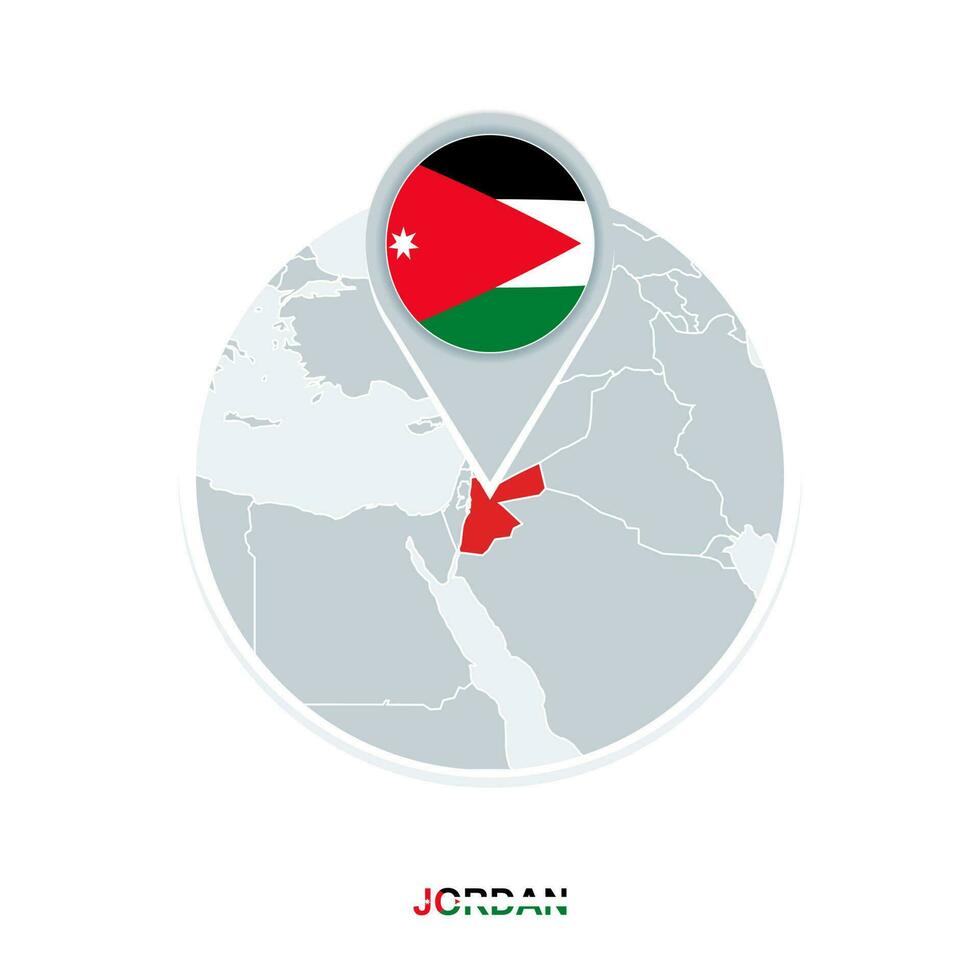 Jordan map and flag, vector map icon with highlighted Jordan