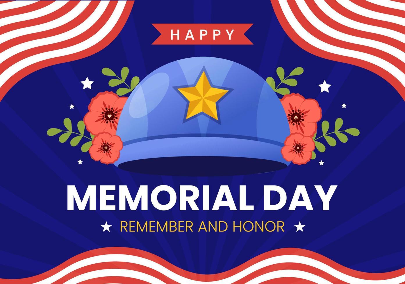 Memorial Day Illustration with American Flag, Remember and Honor to Meritorious Soldier in Flat Cartoon Hand Drawn for Landing Page Templates vector