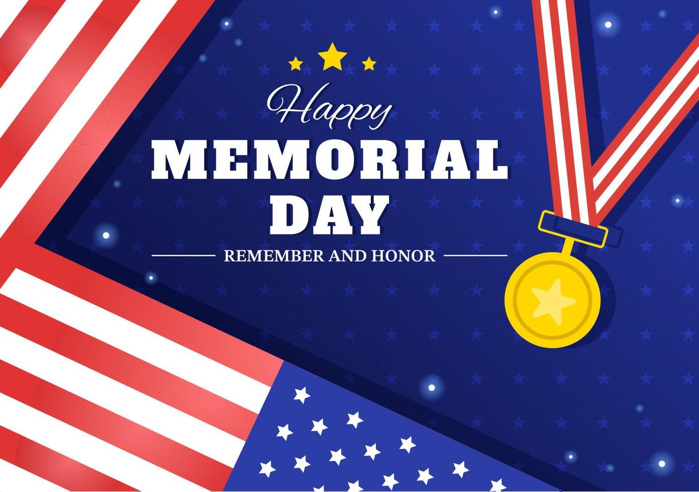 Memorial Day Illustration with American Flag, Remember and Honor to Meritorious Soldier in Flat Cartoon Hand Drawn for Landing Page Templates vector