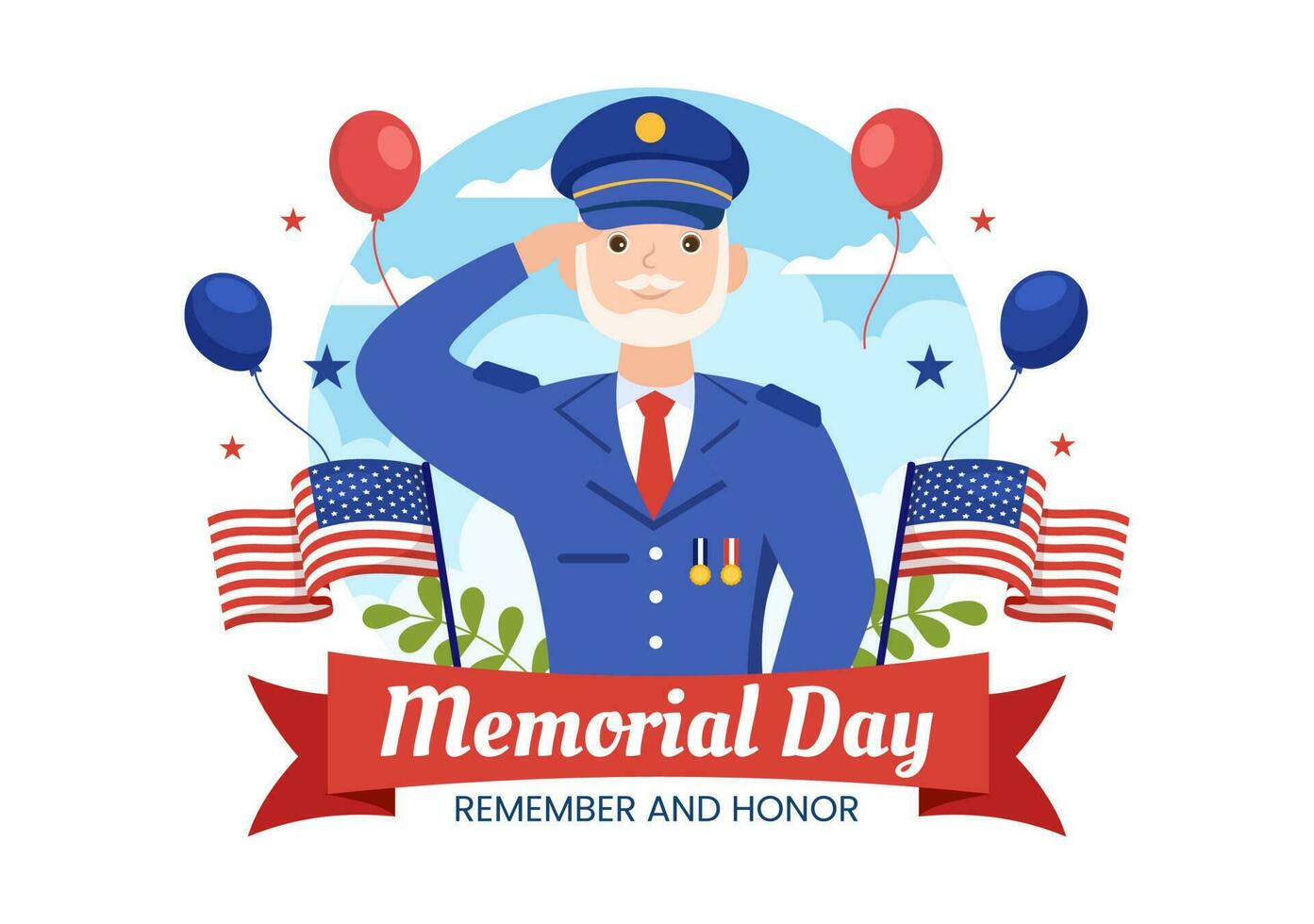 Memorial Day Illustration with American Flag, Remember and Honor to Meritorious Soldier in Flat Cartoon Hand Drawn for Landing Page Templates vector