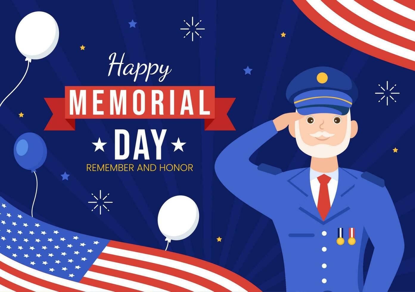 Memorial Day Illustration with American Flag, Remember and Honor to Meritorious Soldier in Flat Cartoon Hand Drawn for Landing Page Templates vector