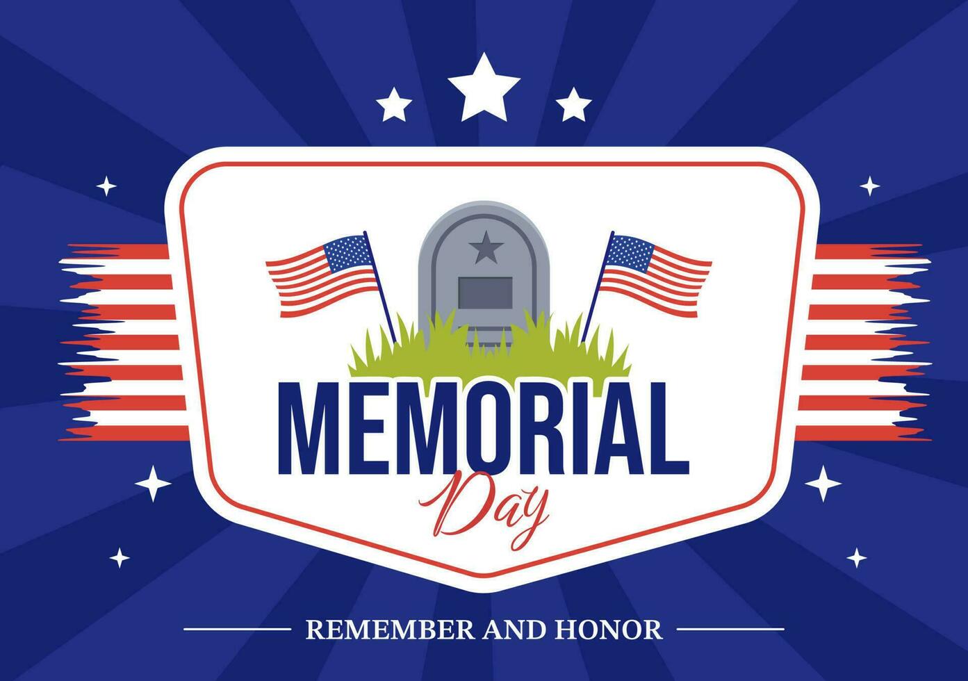 Memorial Day Illustration with American Flag, Remember and Honor to Meritorious Soldier in Flat Cartoon Hand Drawn for Landing Page Templates vector