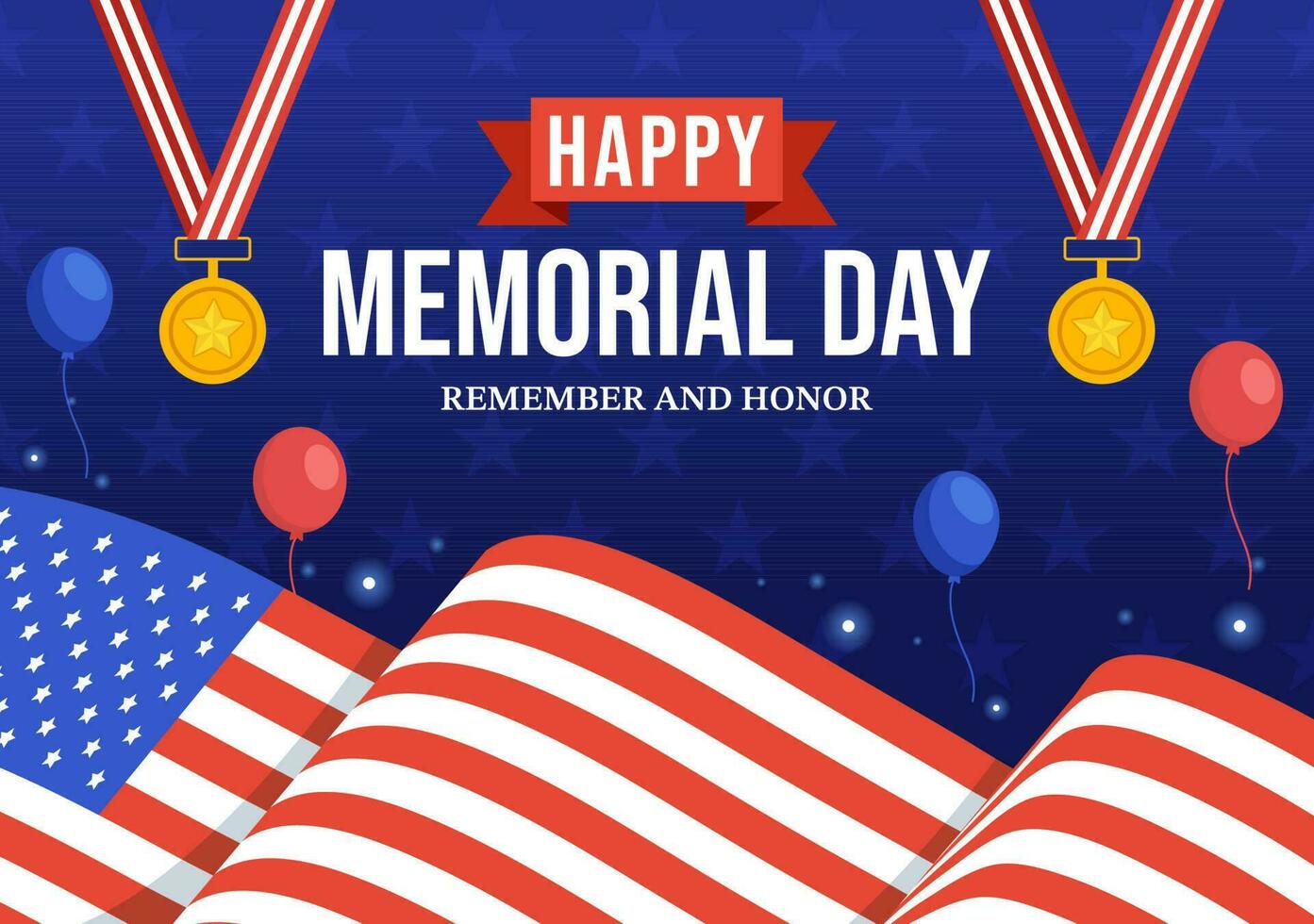 monumento día ilustración con americano bandera, recuerda y honor a meritorio soldado en plano dibujos animados mano dibujado para aterrizaje página plantillas vector