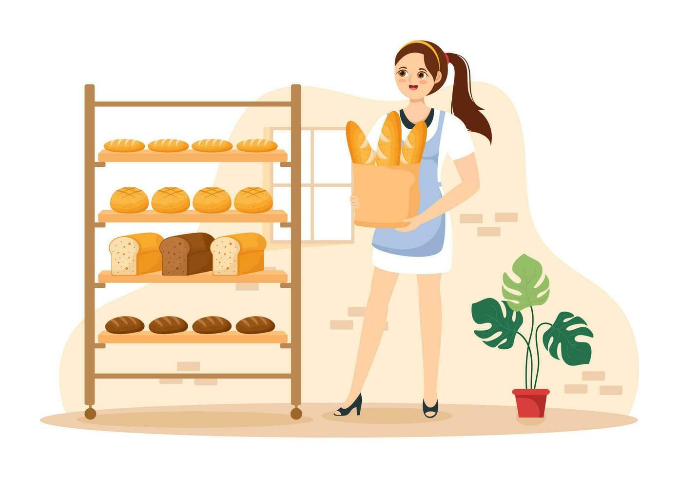 Bread Mill Illustration with Wheat Sacks, Various Breads and Windmill for Web Banner or Landing Page in Flat Cartoon Hand Drawn Templates vector
