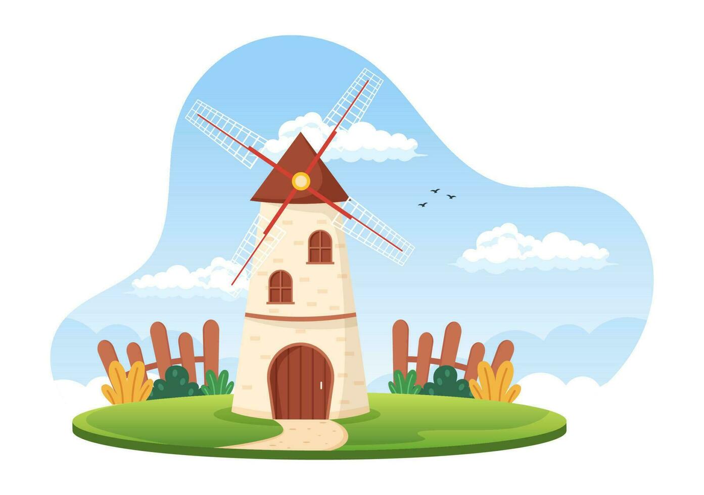 Bread Mill Illustration with Wheat Sacks, Various Breads and Windmill for Web Banner or Landing Page in Flat Cartoon Hand Drawn Templates vector