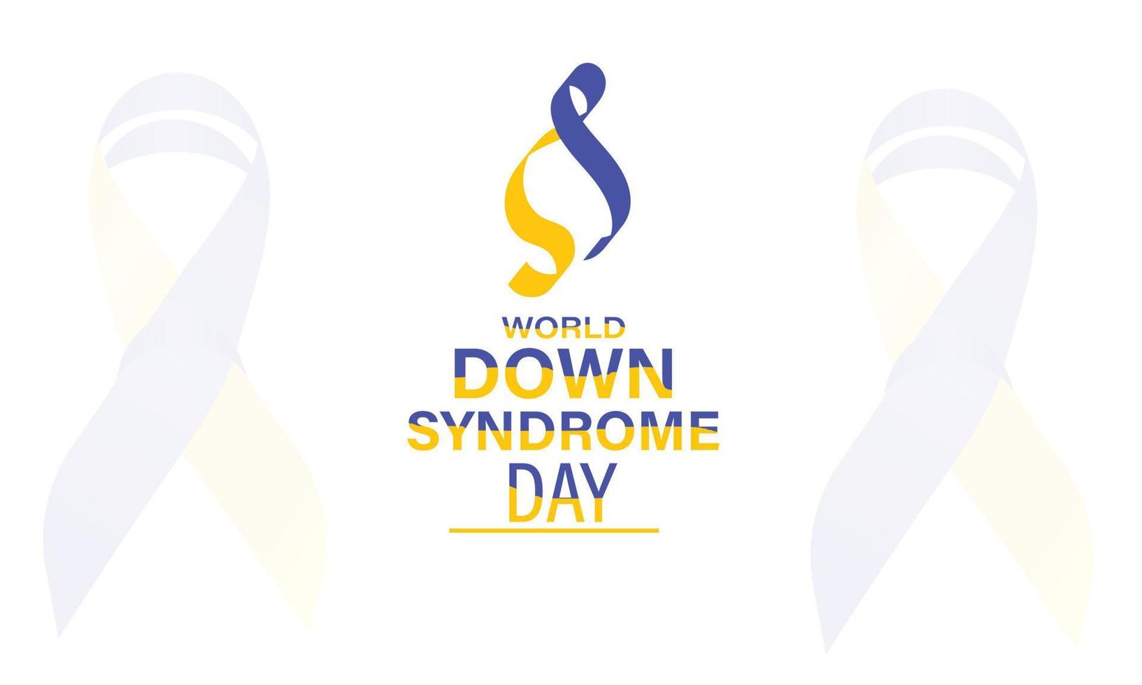 World Down Syndrome Day. Web Banner, Poster or Card. Blue and Yellow Ribbon. Symbol of genetic illness. vector