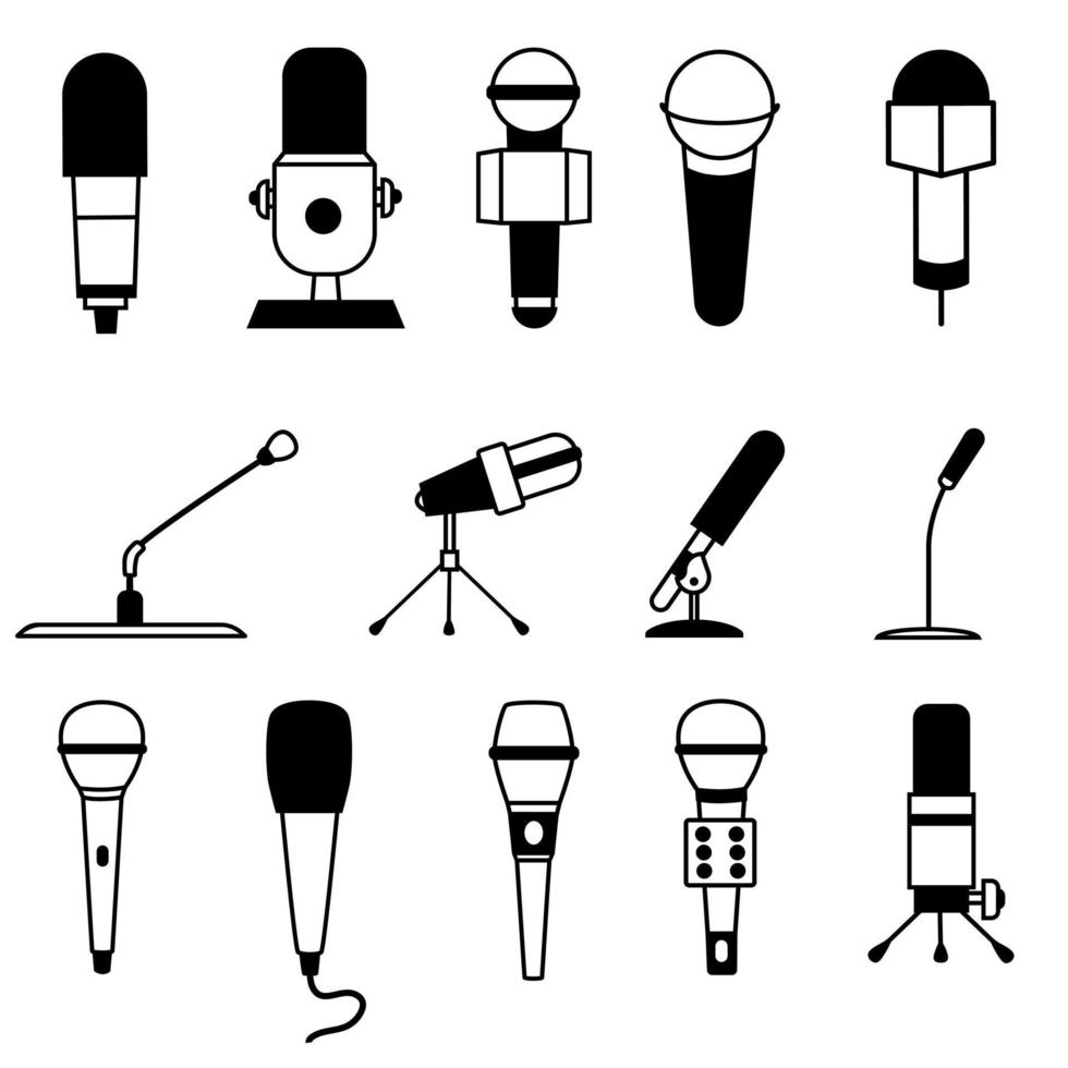 micrófono icono vector colocar. mic ilustración firmar recopilación. karaoke símbolo.