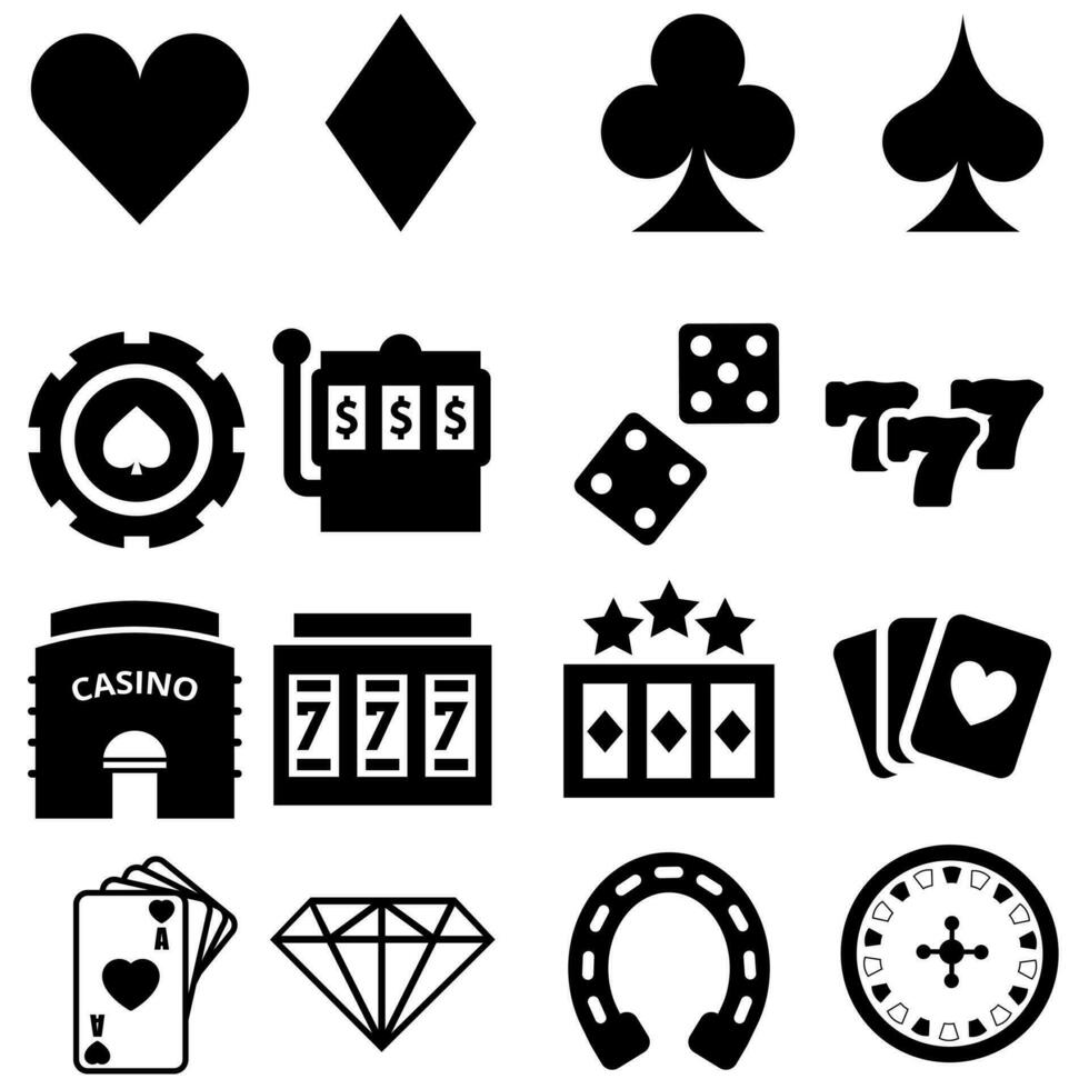 Casino vector icon set. gambling related illustration sign collection. roulette symbol. slot logo.