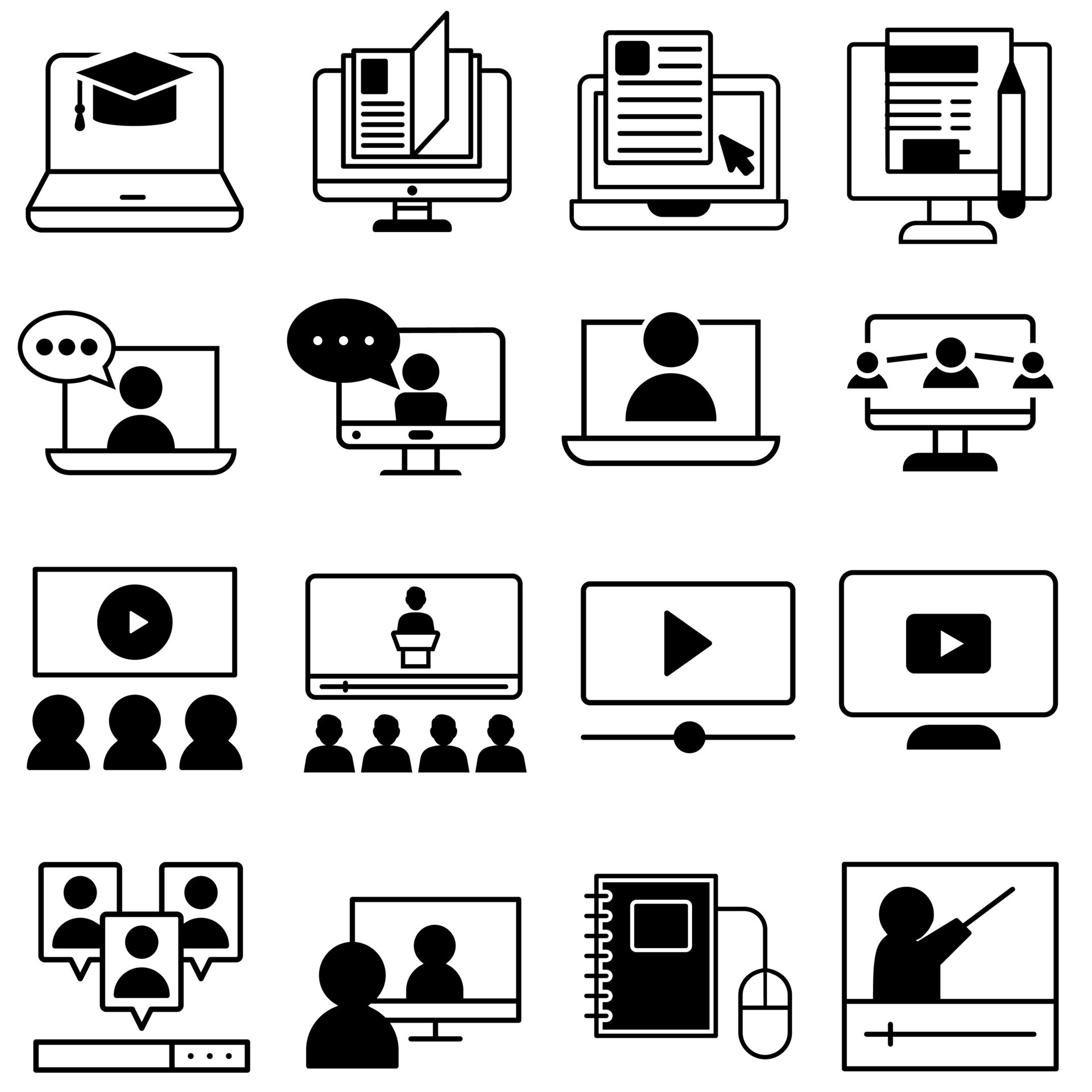 Online learning icon vector set. webinar illustration sign collection