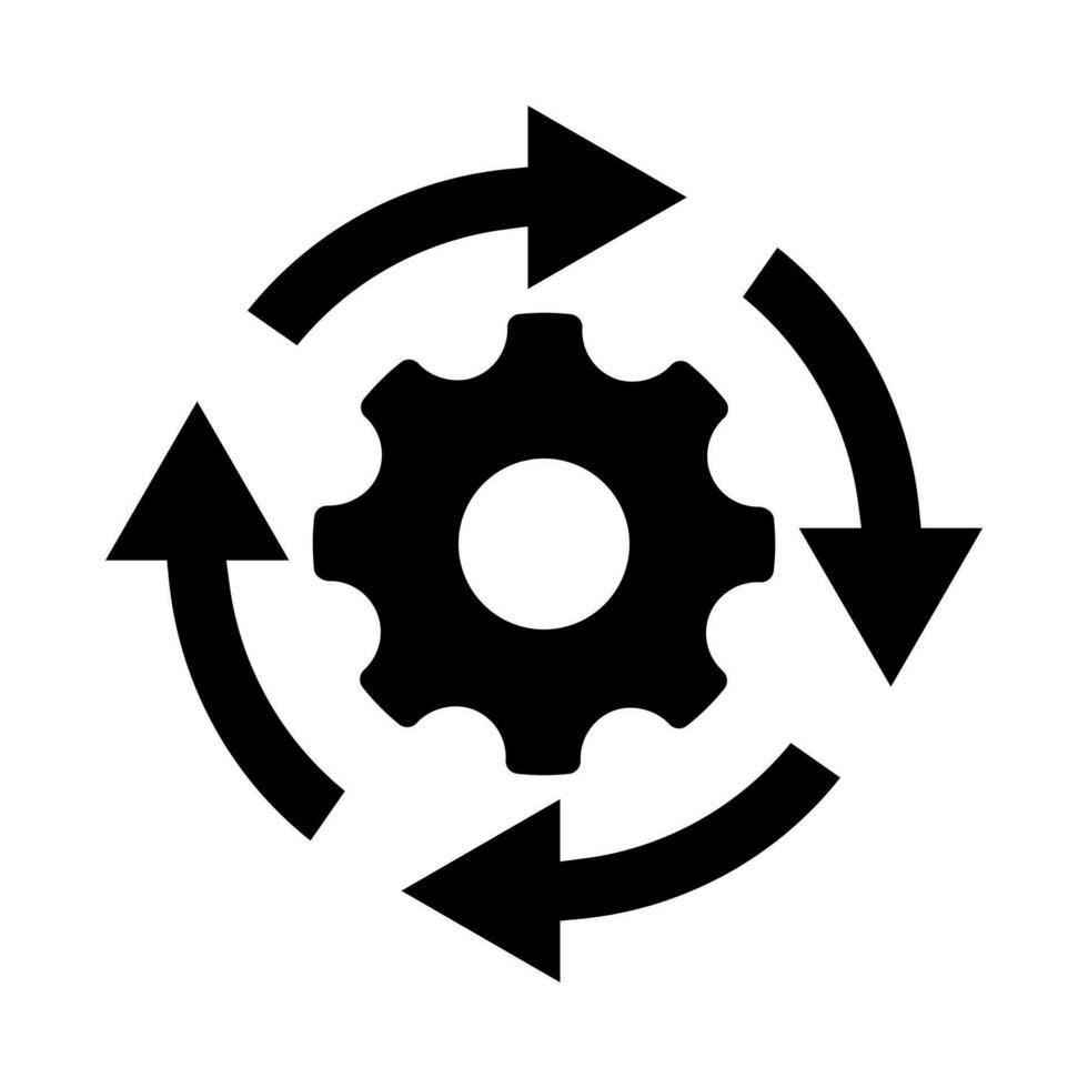 Workflow process icon in flat style. Gear cog wheel with arrows vector illustration on white isolated background. Workflow business concept.