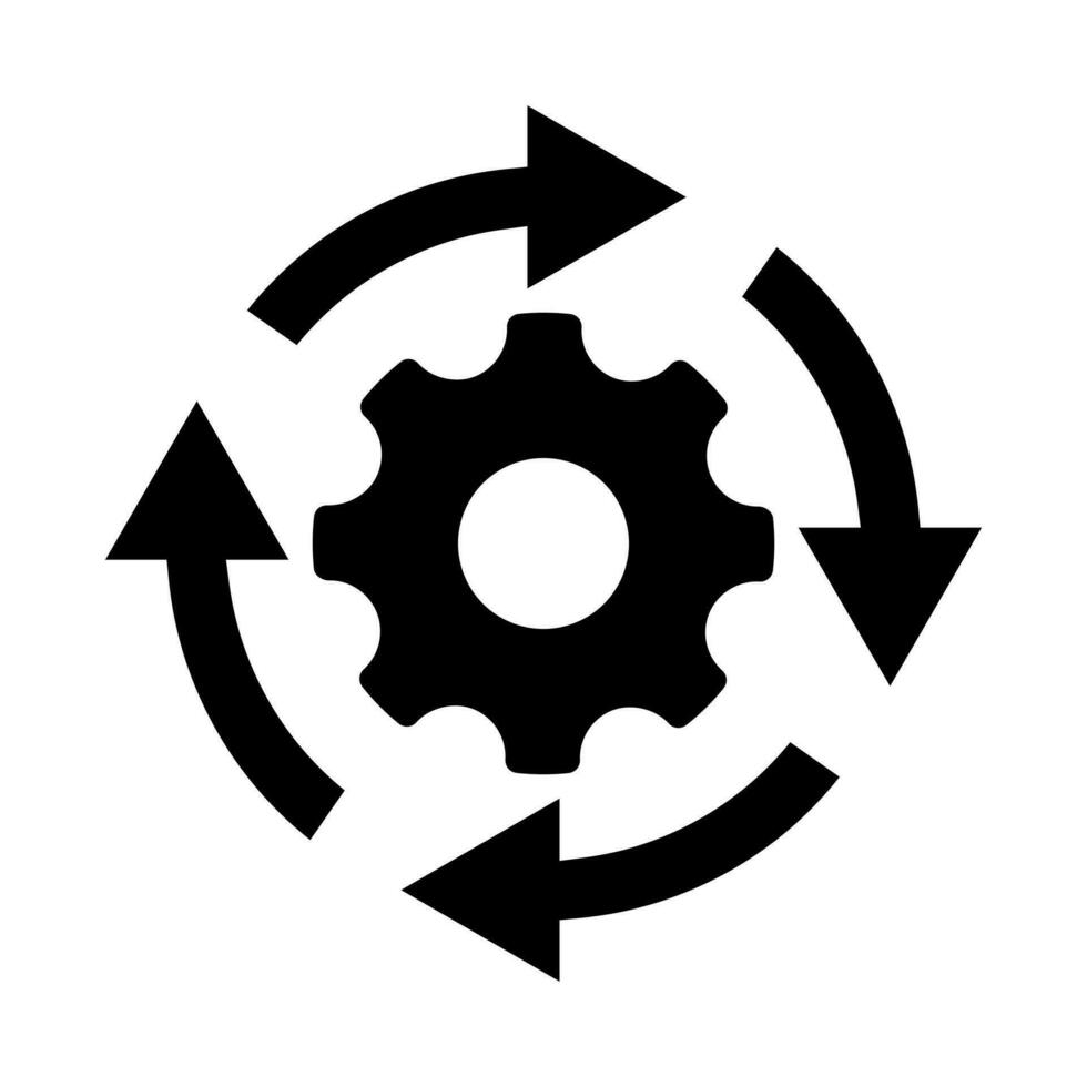 Workflow process icon in flat style. Gear cog wheel with arrows vector illustration on white isolated background. Workflow business concept.