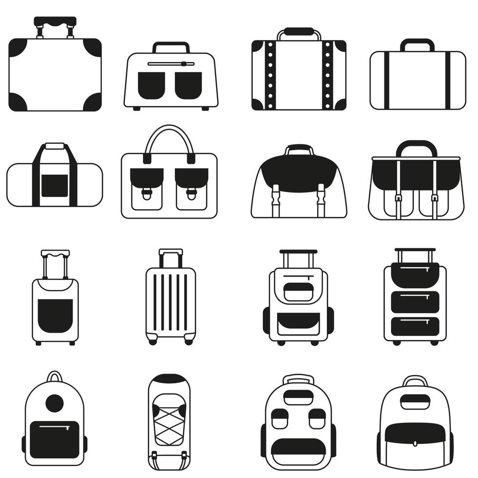 bolso icono vector colocar. mochila ilustración firmar recopilación. símbolo. viaje maleta logo. equipaje marca.
