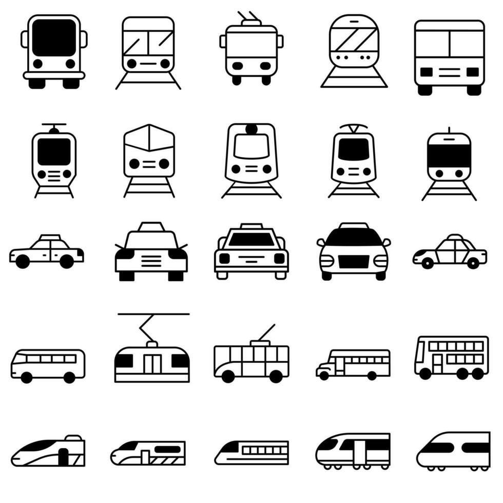 público transporte icono vector colocar. viaje ilustración firmar recopilación. viaje símbolo o logo.