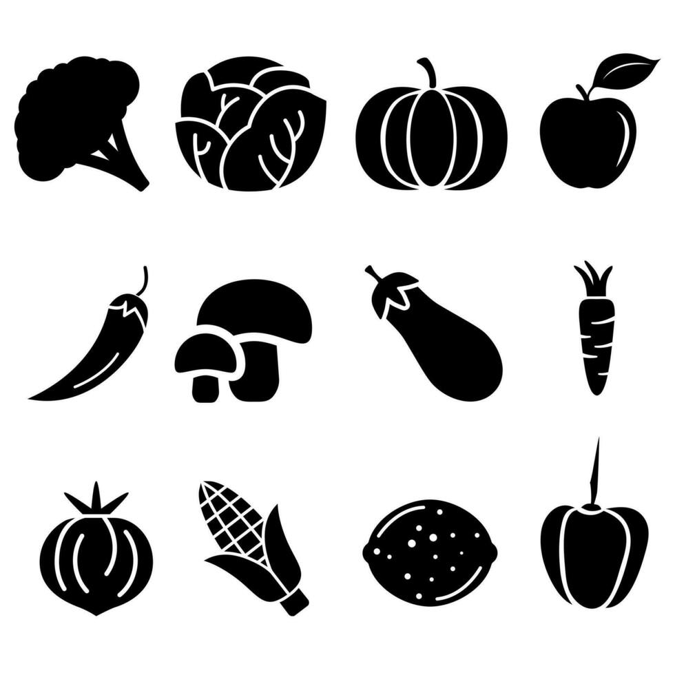 Vegetables vector icons set. vitamins illustration symbol collection. food symbol or logo.