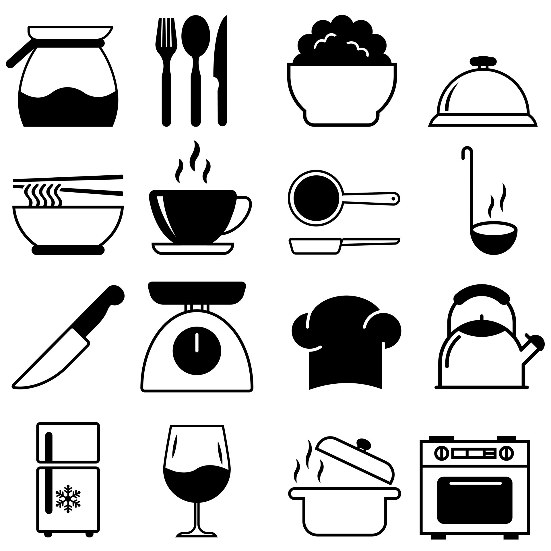 Kitchen vector icons set. cooking illustration symbol collection