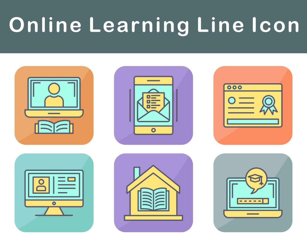 en línea aprendizaje vector icono conjunto