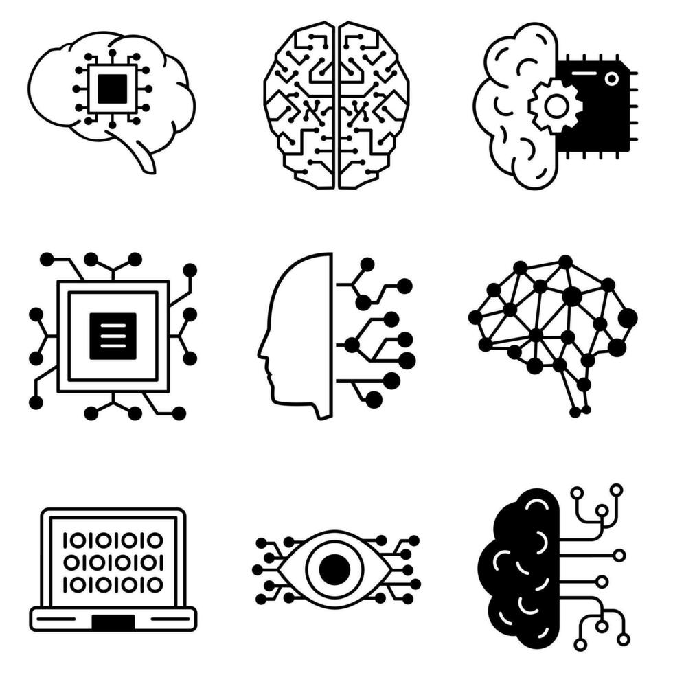 ai icono vector colocar. artificial inteligencia ilustración firmar recopilación. tecnología símbolo.