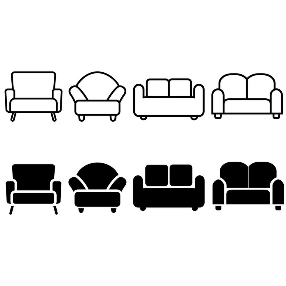Furniture black icons Vector set. Furniture illustration symbol collection.