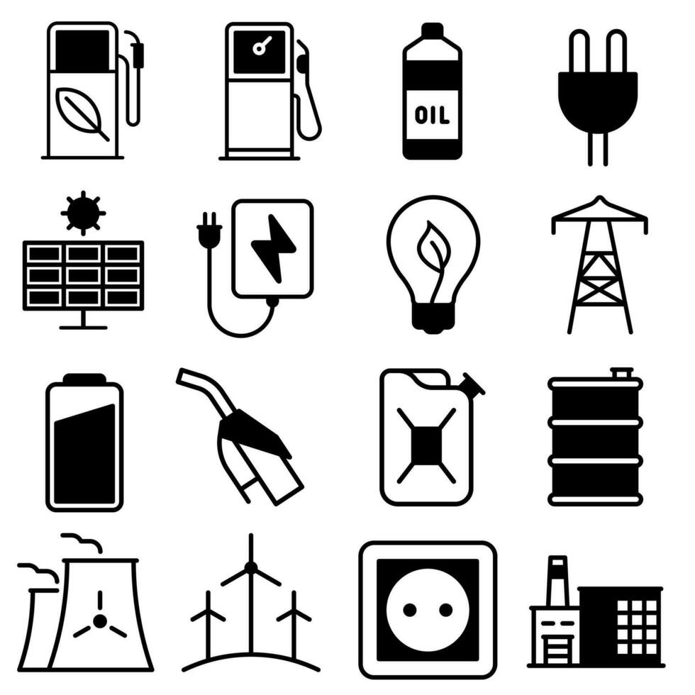 conjunto de vectores de iconos de energía. colección de signos de ilustración de energía. símbolo de electricidad