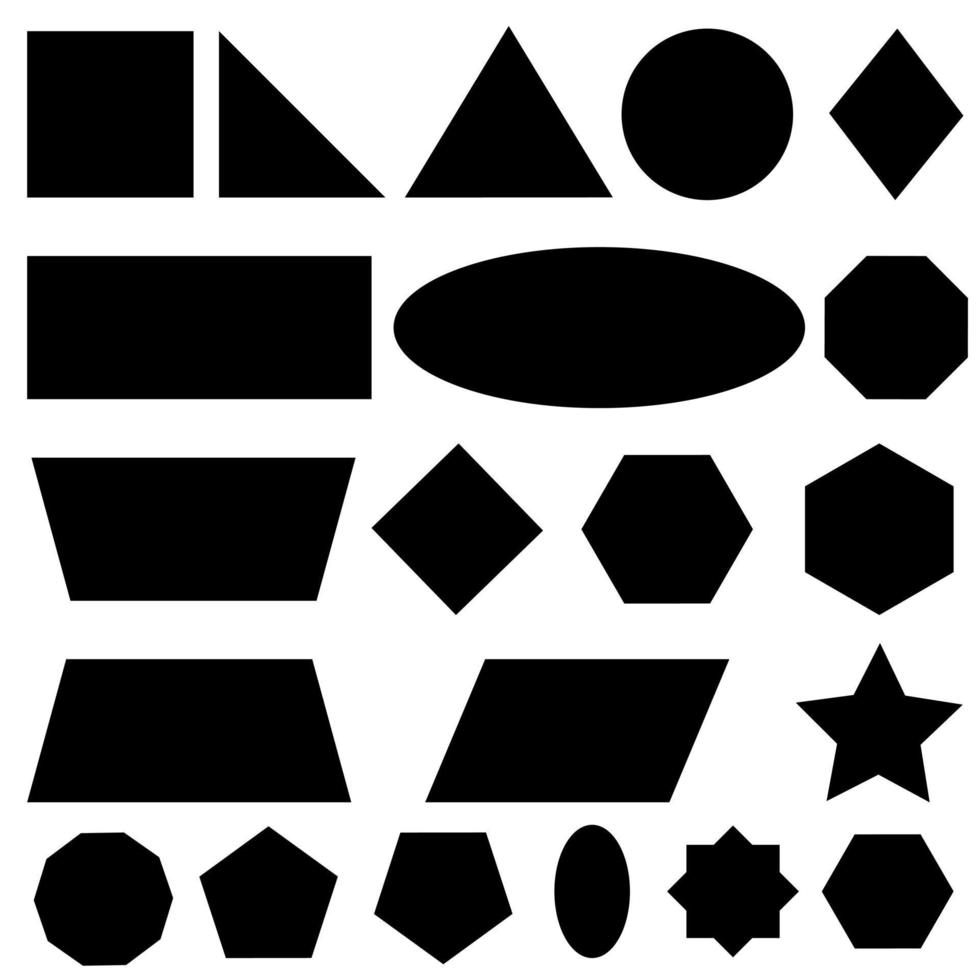 Set of simple geometric shapes including major ones - rectangle, circle, triangle. vector