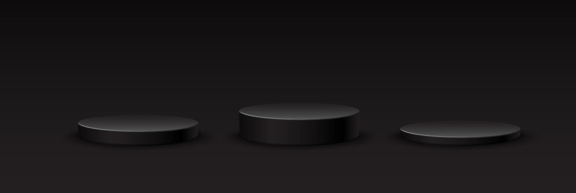 Set of 3d realistic vector round stage on dark background.