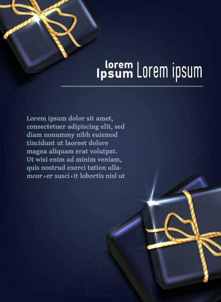 Vector banner illustration. Celebration flyer with present boxes. advertisement template. Vertical.
