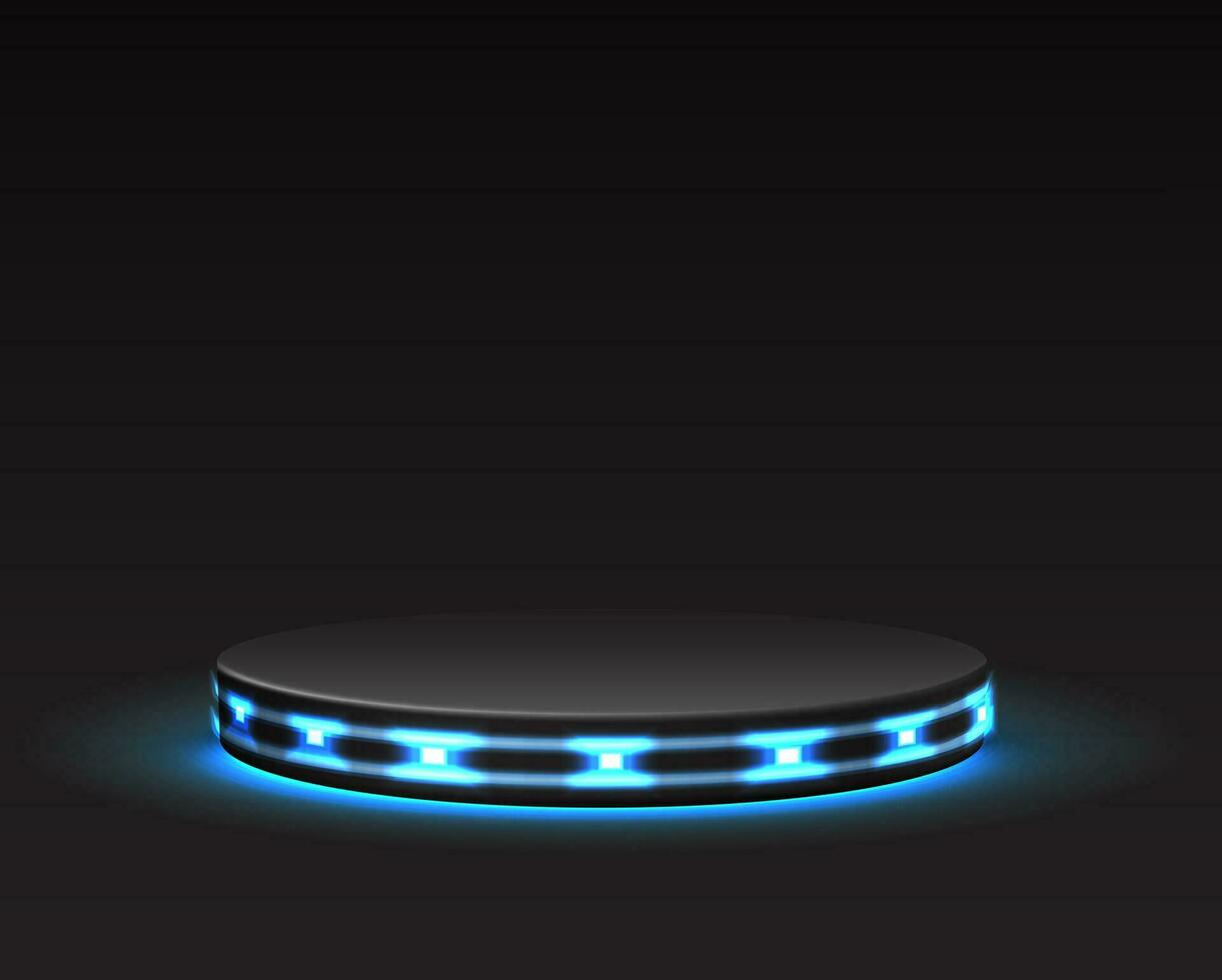 3d realistic vector round stage on dark background. Sci-fi glowing tech stage.