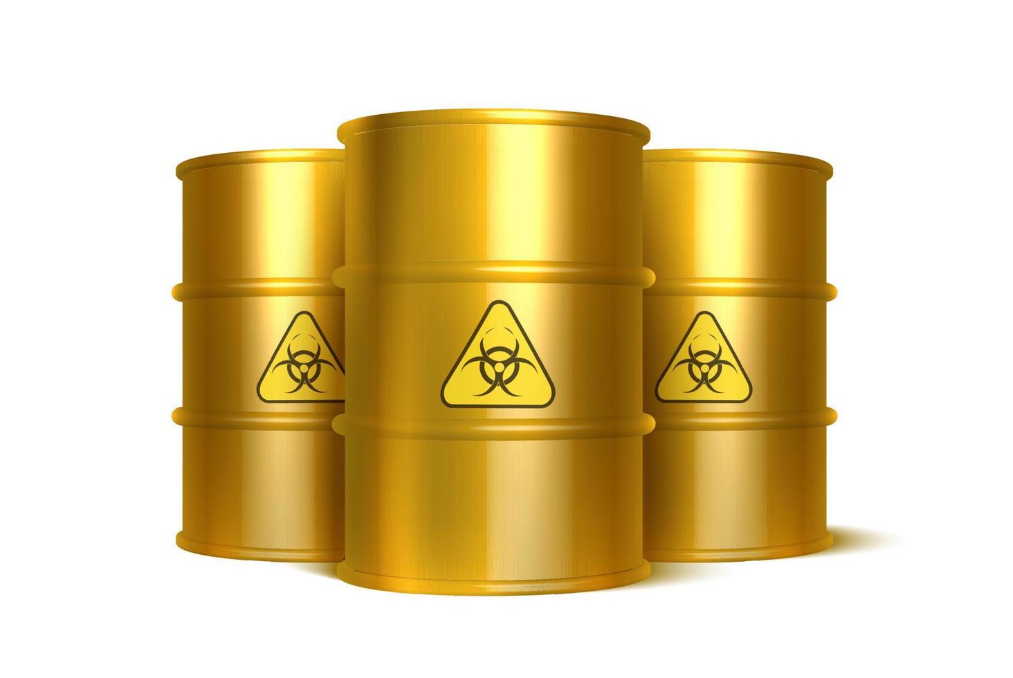 3d realistic vector icon illustration biohazard waste yellow barrels. Isolated on white background.