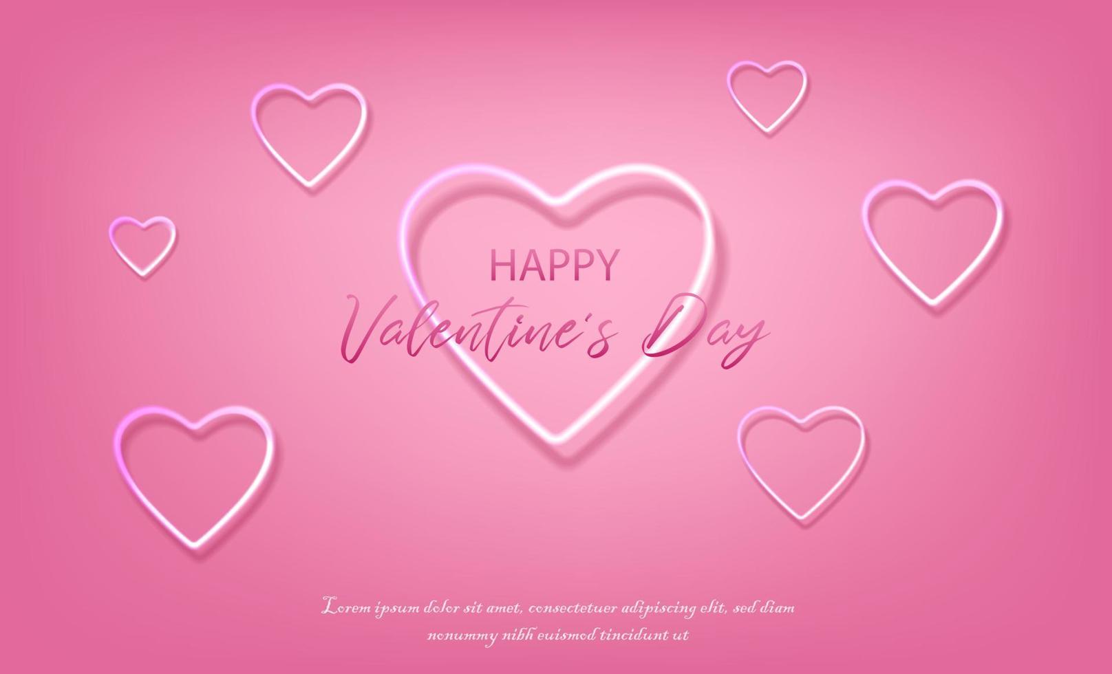 3d realistic vector Valentines banner. Romantic celebration banner, flyer, web, greeting card. Pink neon heart on pink background.