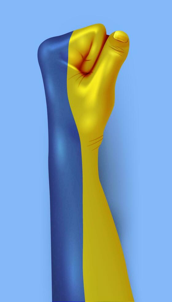 3d realistic vector icon. Crushing hand with ukrainian flag painted over. Isolated on transparent background.
