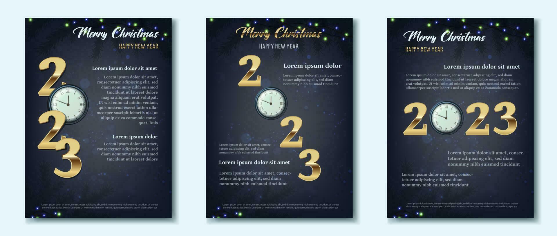 Happy New Year 2023. Merry Christmas. Template for greeting card, banner, flyer. vector