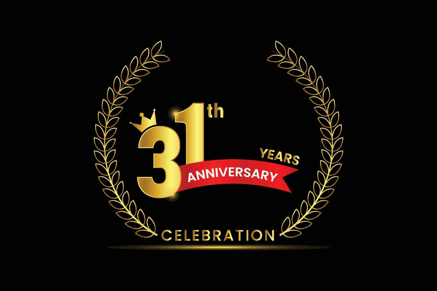 31 Years Anniversary golden banner design with red ribbon. vector