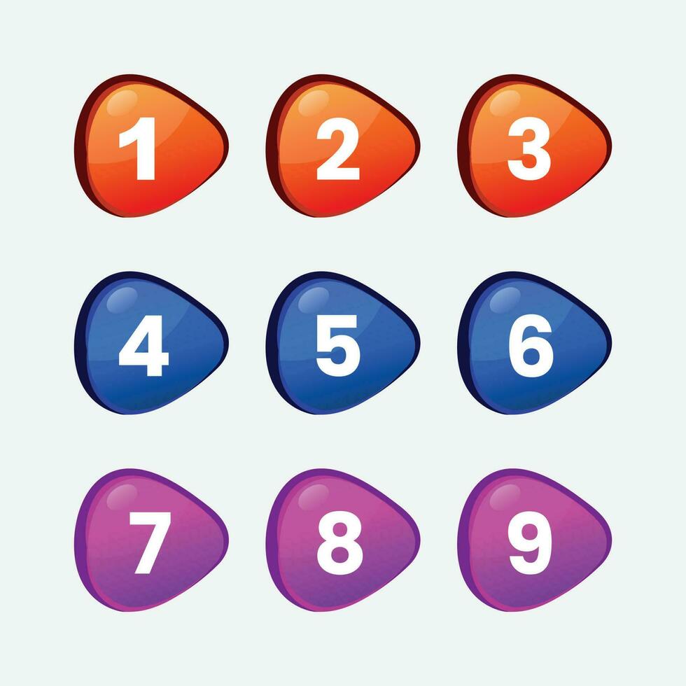 Colorful bullet points numbers with button style and game level selection button design. vector