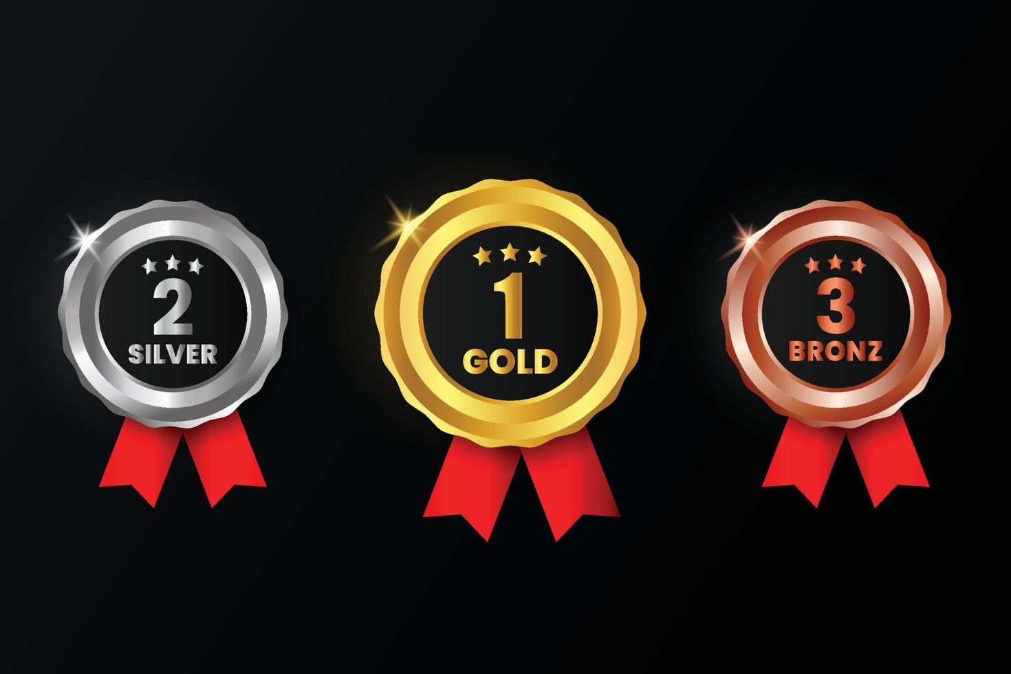 A set of four gold, silver, and bronze award medals vector