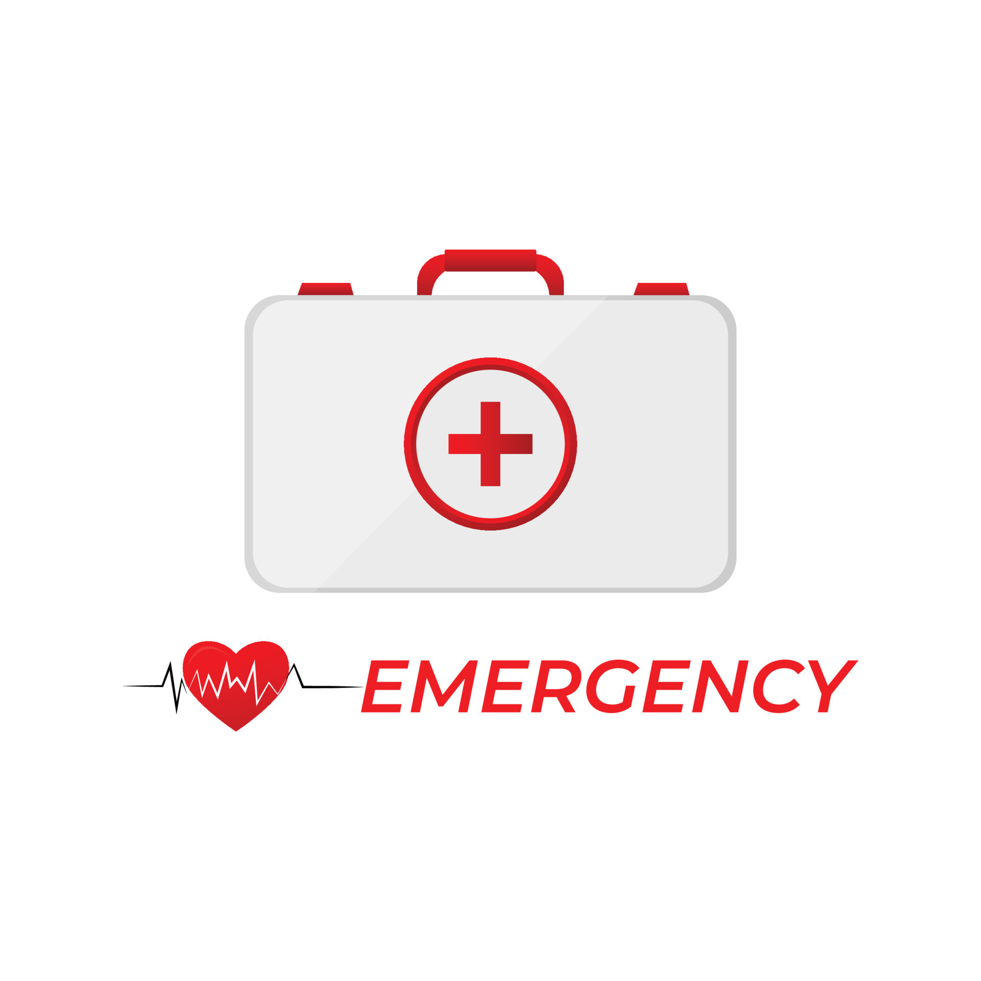A red and white emergency box with a heart and the word emergency on it